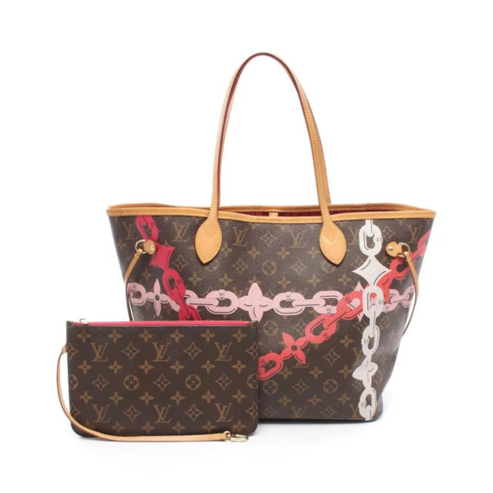 Louis Vuitton Neverfull Monogram Bay Tote Bag Canvas Leather Pink Brown
